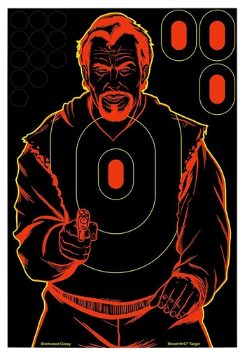 Picture of Birchwood Casey Shoot-N-C Reactive Target Self-Adhesive Paper Black/Red 12"x18" Bad Guy Silhouette 100 Pack 34643