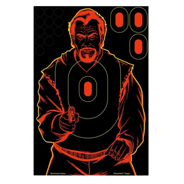 Picture of Birchwood Casey Shoot-N-C Reactive Target Self-Adhesive Paper Black/Red 12"x18" Bad Guy Silhouette 5 Pack 34645