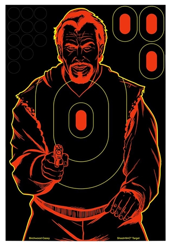 Picture of Birchwood Casey Shoot-N-C Reactive Target Self-Adhesive Paper Black/Red 12"x18" Bad Guy Silhouette 12 Pack 34647