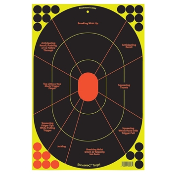 Picture of Birchwood Casey 34655 Shoot-N-C Reactive Target Self-Adhesive Paper Black/Yellow/Red 12"x18" Oval Silhouette 5 Pack 34655 BC-34655