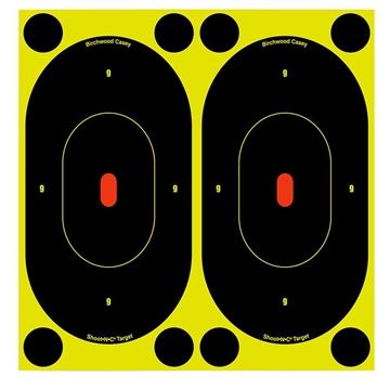 Picture of Birchwood Casey 34750 Shoot-N-C Reactive Target Self-Adhesive Paper Black/Yellow 7" Oval Silhouette 60 Pack 34750 BC-34750