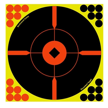 Picture of Birchwood Casey 34806 Shoot-N-C Reactive Target Self-Adhesive Paper Black/Yellow/Red 8" Bullseye BMW 6 Pack 34806 BC-34806