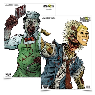 Picture of Birchwood Casey Darkotic Primal Cut Zombie Butcher/Lawyer Hanging Paper All Firearms 12" x 18" Impact Enhancement Splatter 8 Targets 35638