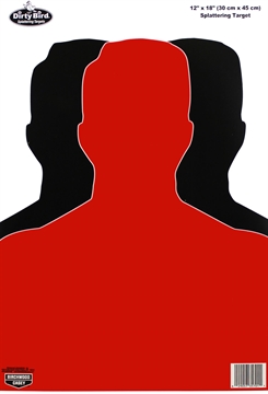 Picture of Birchwood Casey Dirty Bird Silhouette Tagboard Hanging Pistol 12" x 18" Black/Red White Impact Splatter 100 Per Pkg 35701