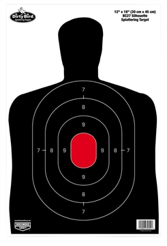 Picture of Birchwood Casey Dirty Bird BC-27 Silhouette Tagboard Hanging Pistol 12" x 18" Black/Red 100 Per Pkg 35702