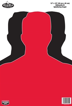 Picture of Birchwood Casey 35708 Dirty Bird Silhouette Tagboard Hanging Pistol 12" x 18" Black/Red White Impact Splatter 8 Per Pkg 35708 BC-35708