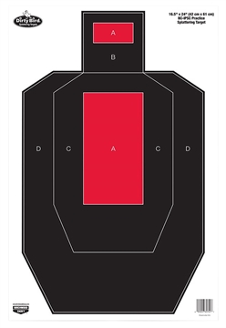 Picture of Birchwood Casey Dirty Bird IPSC Tagboard Hanging Pistol 16.50" x 24" Black/Red White Impact Splatter 3 Per Pkg 35743