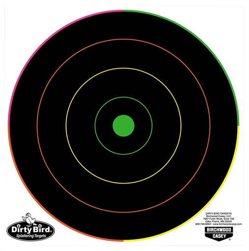 Picture of Birchwood Casey Dirty Bird 8" Bullseye Tagboard Hanging Pistol/Rifle Black/Green 20 Per Pkg 35820