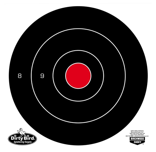 Picture of Birchwood Casey 35825 Dirty Bird 8" Bullseye Tagboard Hanging Black/White 25 Per Pkg 35825 BC-35825