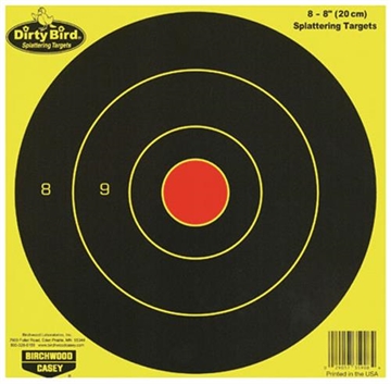 Picture of Birchwood Casey 35908 Dirty Bird 8" Bullseye Paper Hanging Universal Black/Yellow 8 Per Pkg 35908 BC-35908
