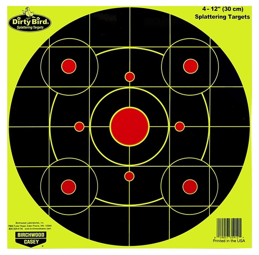 Picture of Birchwood Casey Dirty Bird 12" Bullseye Paper Hanging Pistol/Rifle Black/Yellow 25 Per Pkg 35925