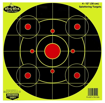 Picture of Birchwood Casey Dirty Bird 12" Bullseye Paper Hanging Pistol/Rifle Black/Yellow 25 Per Pkg 35925