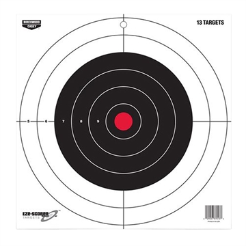 Picture of Birchwood Casey EZE-Scorer 12" Bullseye Paper Hanging Pistol/Rifle Black/Red 13 Per Pkg 37013