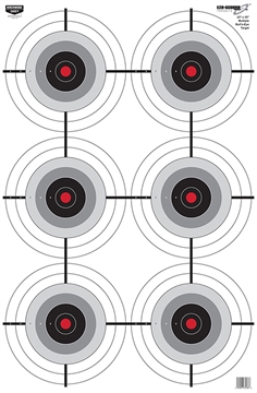 Picture of Birchwood Casey EZE-Scorer 6-Bullseye Paper Target 23" x 35" 100 Per Pack 37038