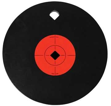 Picture of Birchwood Casey World of Targets Single Hole 8" Pistol/Rifle Black/Orange AR500 Steel Circle w/Crosshair & Diamond 0.38" Thick Hanging 47603