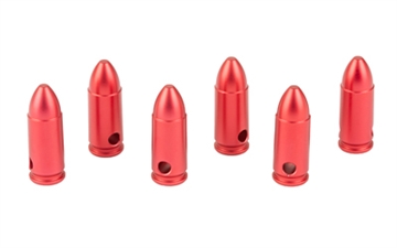Picture of Birchwood Casey DURACAP Training Rounds, 9MM, Aluminum Construction, Anodized Finish, Red, 6 Pack BC-DCTR-9MM
