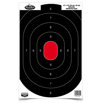 Picture of Birchwood Casey 35608 Dirty Bird Silhouette Tagboard Hanging Pistol 12" x 18" Black/White Impact Splatter 8 Per Pkg 35608 BC-35608