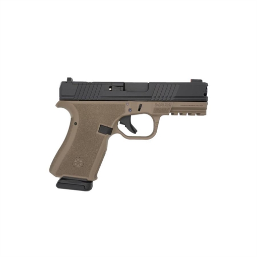 Picture of Black Rain Ordnance Frontline, Striker Fired, Semi-automatic, Compact, Polymer Frame Pistol, 9MM, 4" Barrel, Cerakote Finish, Flat Dark Earth Frame, Black Slide, Optic Cut for RMR, AmeriGlo Tritium Front Sight, Black Rear, 15 Rounds BRO-FL-9MM-FDE-BLK FL9MMFDEBLK
