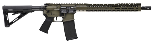 Picture of Black Rain Ordnance Spec 15+ We The People 5.56x45mm NATO 30+1 16", Green Battleworn with Deep Engraving, 15" Slim M-LOK, Magpul Grip/Carbine Stock, Castle Flash Hider BROWTPBGB