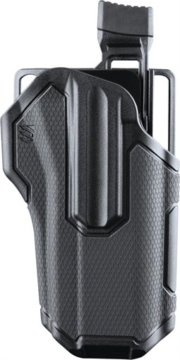 Picture of BLACKHAWK Omnivore L2 Multi-Fit Holster, Fits More Than 150 Styles of Semi-Automatic Handguns with Accessory Rail, Thumb Activated Active Retention Mechanism, Level 2 Retention, Right Hand, Black 419000BBR