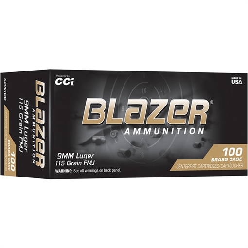 Picture of CCI Blazer Brass Handgun Ammunition 9mm Luger 115gr FMJ 1145 fps 100/ct 52001BB
