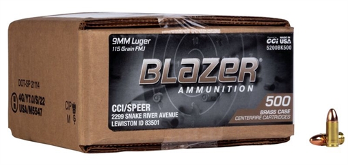 Picture of Cci BLAZER 9MM LUGER 115GR FULL METAL JACKET 500 CASE 5200BK500