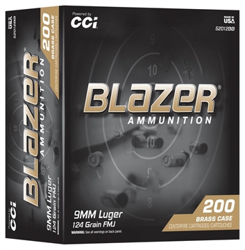 Picture of Blazer Brass Handgun Ammunition 9mm Luger 124gr FMJ 1090 fps 200/ct (Trayed) 52012BB