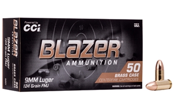 Picture of CCI Blazer Brass Handgun 9mmLuger 124gr Full Metal Jacket 50 Per Box/20 Case 5201
