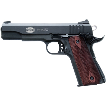 Picture of Mauser Rimfire 1911 22 LR 10+1 5" Black Steel Barrel, Black Serrated Slide, Black Aluminum Frame w/Beavertail, Walnut Grip, Ambidextrous 4110602