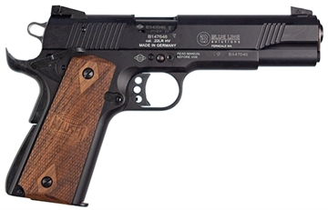 Picture of Mauser Rimfire 1911 22 LR 10+1 5" Black Steel Barrel, Black Aluminum Slide, Black Aluminum Frame w/Beavertail, Walnut Grip, Ambidextrous 4110605