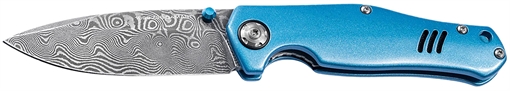Picture of Boker 3.15" Drop Point Damascus Blade Blue Aluminum Handle 111101DAM