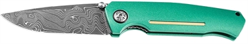 Picture of Boker 3.22" Drop Point Plain Damascus Blade Green Aluminum Handle 111102DAM