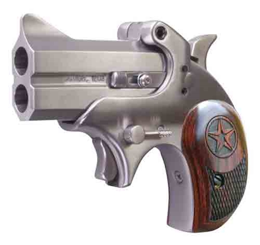 Picture of Bond Arms Mini Original 45 Colt (LC) 2rd 2.50" Stainless Steel Double Barrel & Frame, Auto Extractor & Rebounding Hammer, Blade Front/Fixed Rear Sights, Rosewood Grips, Manual Safety BAM