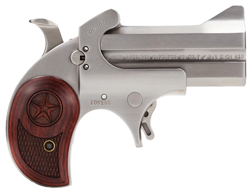 Picture of Bond Arms Cowboy Defender 357 Mag/38 Sp 2rd 3" Barrel, Stainless Metal Finish, Blade Front/Fixed Rear Sights, Laminated Rosewood Grip, No Trigger Guard, Manual Safety BACD
