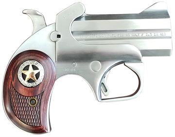 Picture of Bond Arms Rustic Defender 45 Colt (LC) Caliber or 2.50" 410 Gauge 2rd 3" Barrel, Stainless Steel Finish, Rosewood Grip w/Integrated Star, Includes Exclusive Holster Package BARD