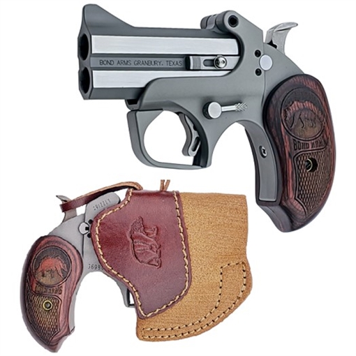 Picture of Bond Arms Grizzly 45 Colt (LC)/410 Gauge 2rd 3" Stainless Steel Double Barrel & Frame, Rebounding Hammer, Blade Front/Fixed Rear Sights, Rosewood Grips, Manual Safety BAGR