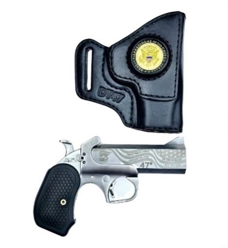 Picture of BOND ARMS TRUMP DT47 SATIN PKG HGD 45/410 4.25IN BBL SS FRAME ROUGH SER FINISH B6 EXT GRIP W/HOLSTER BADT47-SATIN PACKAGE
