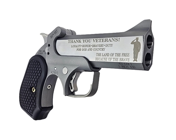 Picture of BOND ARMS ARMS 30TH VET ANNIVERSARY ENGRAVED ROUGH SERIES 45LC/410 4.25IN FLAT SIDED STAINLESS STEEL BARREL STAINLESS STEEL FRAME WITH ROUGH SERIES FINISH TRIGGER GUARD AND B6 EXTENDED GRIPS LIMITED EDITION    BA30THVET-45LC/410