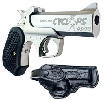 Picture of Bond Arms BACYP Cyclops Big Bore 45-70 Gov 1rd, 4.25" Stainless Steel w/Engraved Barrel, Matte Stainless Steel Frame, Black Extended B6 Resin Grip, Includes Holster BACYP BACYP - 45-70