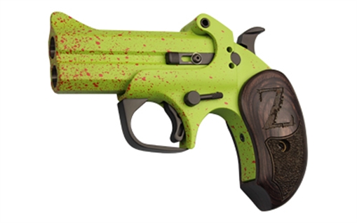 Picture of Bond Arms Z-Slayer, Derringer, 410 Gauge/45 Long Colt, 3.5" Barrel, Steel, Zombie Green, Black Wood Grips, Fixed Sights, 2 Rounds, With Trigger Guard BAZS45410