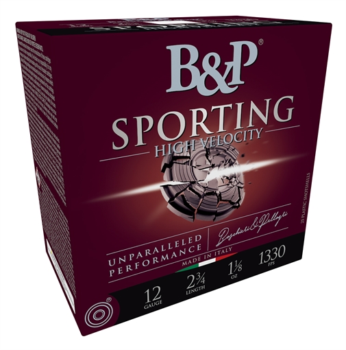 Picture of Baschieri & Pellagri B&P Sporting Clay HV Shotgun Loads 12 ga. 2.75 in. 1 1/8 oz. 1330 FPS 8 Shot 25 rd. 12B8SCH8