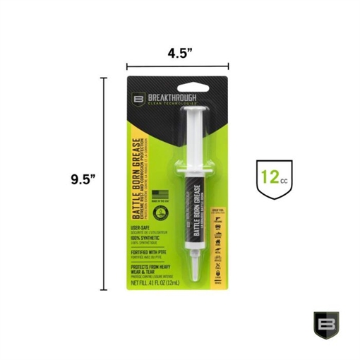 Picture of BREAKTHROUGH CLEAN BATTLE BORN 100% SYNTHETIC GREASE FORTIFIED WITH PTFE 12CC SYRINGE BTG-12CC