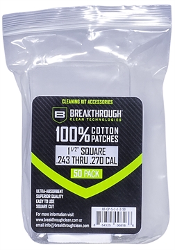 Picture of BREAKTHROUGH CLEAN TECHNOLOGIES SQUARE COTTON PATCHES ..1-1/2" X 1-1/2" 50PCS / .243- .270 CALIBER BT-CP-S-1-1/2-50 BT-CP-S-1-1/2-50 BTCPS11250