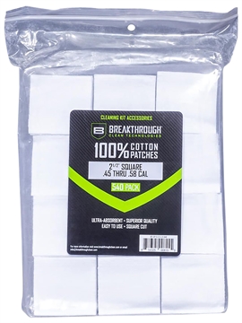 Picture of BREAKTHROUGH CLEAN TECHNOLOGIES SQUARE COTTON PATCHES ..2-1/2" X 2-1/2" 540PCS / .45 - .54 CALIBER BT-CP-S-2-1/2-540 BT-CP-S-2-1/2-540 BTCPS212540