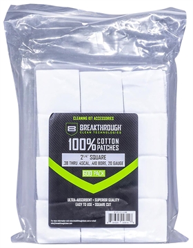 Picture of BREAKTHROUGH CLEAN TECHNOLOGIES SQUARE COTTON PATCHES ..2-1/4"" X 2-1/4" 600 PCS / .38-.45 CALIBER /.410 - .20 GUAGE BT-CP-S-2-1/4-600 BT-CP-S-2-1/4-600 BTCPS214600