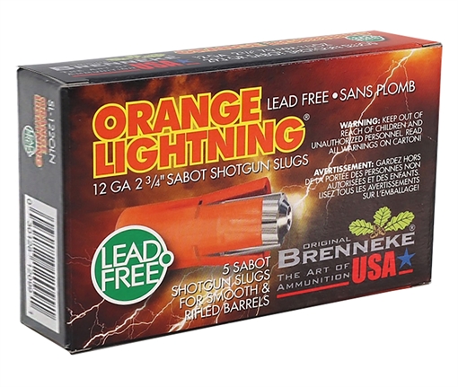 Picture of Brenneke SL122OLN Orange Lightning 12Gauge 2.75" 2/3oz Slug Shot 5 Per Box/50 Case SL122OLN SL-122OLN