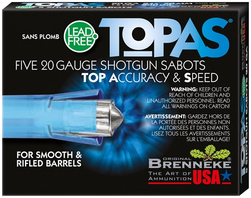 Picture of Brenneke SL202TOPN TOPAS 20Gauge 2.75" 1/2oz Sabot Slug Shot 5 Per Box/50 Case SL202TOPN SL-202TOPN