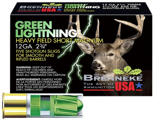 Picture of Brenneke Green Lightning Heavy Field 12Gauge 2.75" 1 1/4oz Slug Shot 5 Per Box/50 Case SL122HFSGL