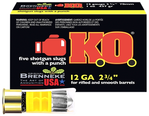 Picture of Brenneke K.O. 12Gauge 2.75" 1oz Slug Shot 5 Per Box/50 Case SL122KO