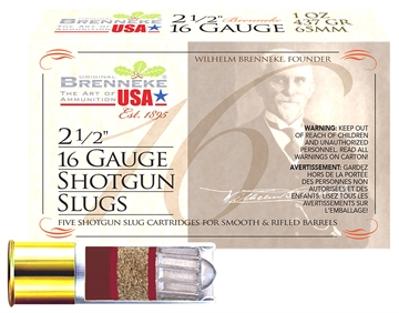 Picture of Brenneke Brenneke 16 16Gauge 2.50" 1oz Slug Shot 5 Per Box/50 Case SL162BR